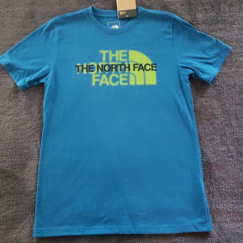 The North Face Blue and Yellow Short Sleeve Tee